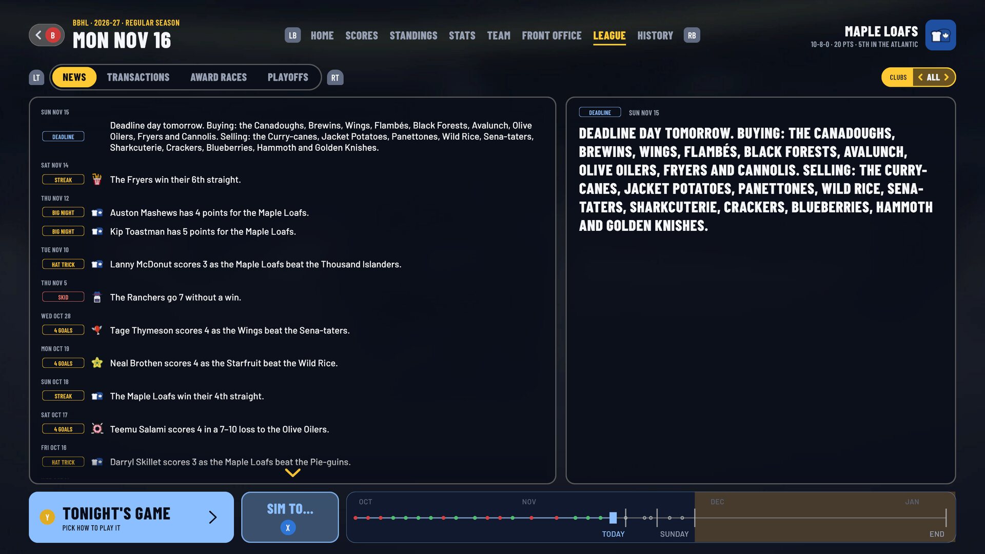 The league's news